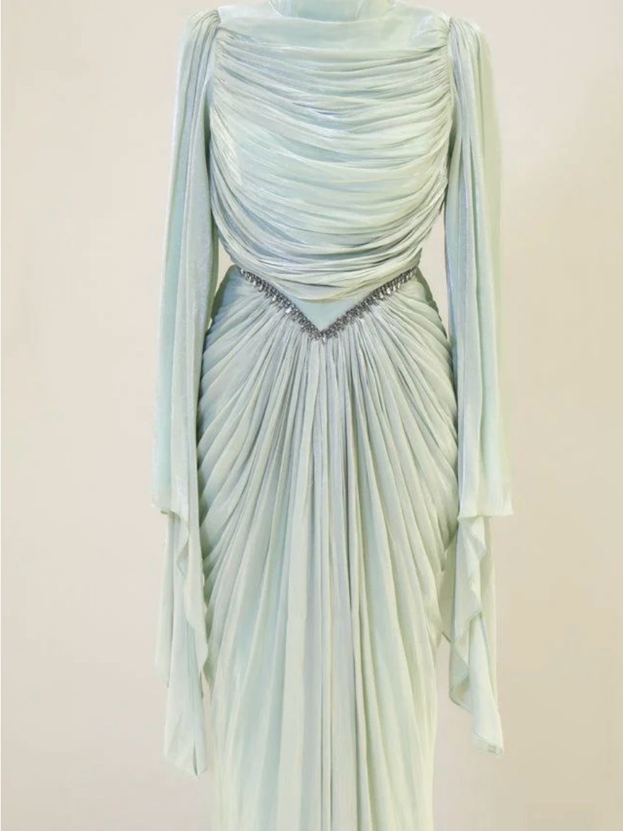 Elegant Mint Draped Evening Gown